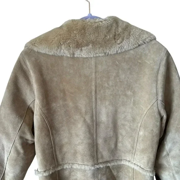 Express Y2K Vintage Suede Leather Faux Fur Lined Winter Coat Medium - Picture 6 of 15